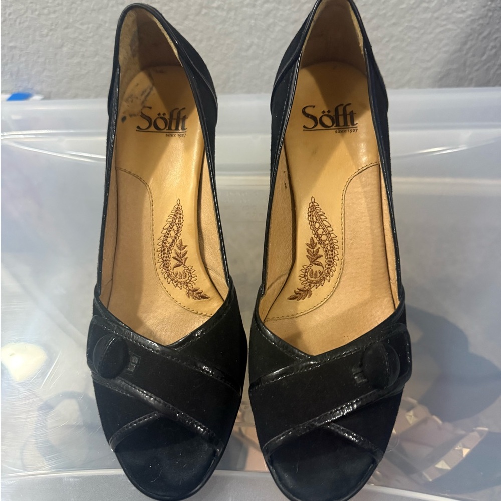 Sofft Black Peep Toe Heels Women’s Size 7.5 M